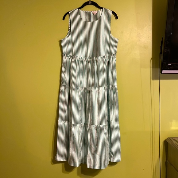 J. Crew Dresses & Skirts - J Crew Green & White Striped Sleeveless Midi Dress Size 8